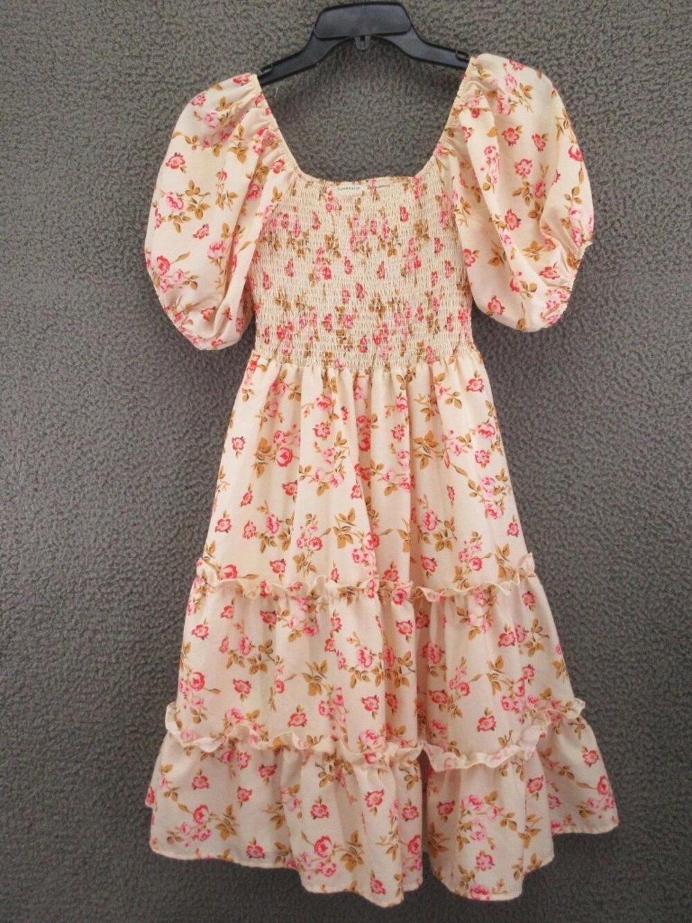 SundayUp Dress Womens Small White Floral Puff Sleeve Smocked Tiered Sundress